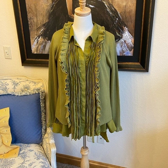 Larry Levine Size L Green Sweater Cardigan - Picture 2 of 6